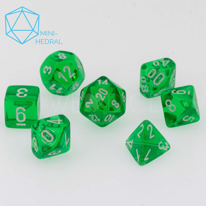 Mini-hedral Transparent Polyhedral Grün / weiß 7-Würfel Set